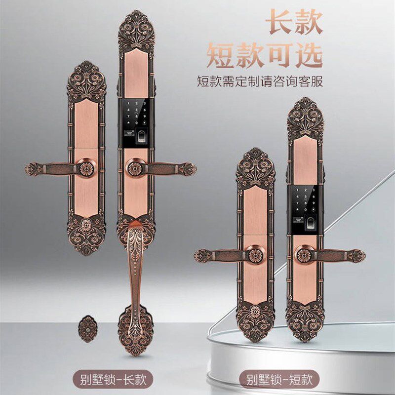 别墅大门指纹锁双开门家用密码锁防盗门电子锁欧式铜门智能门锁
