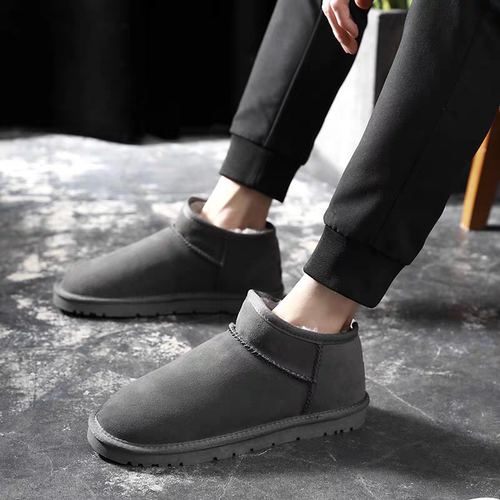 桑坡男真皮短筒雪地靴皮毛一体雪地靴冬加绒保暖防滑短筒棉鞋