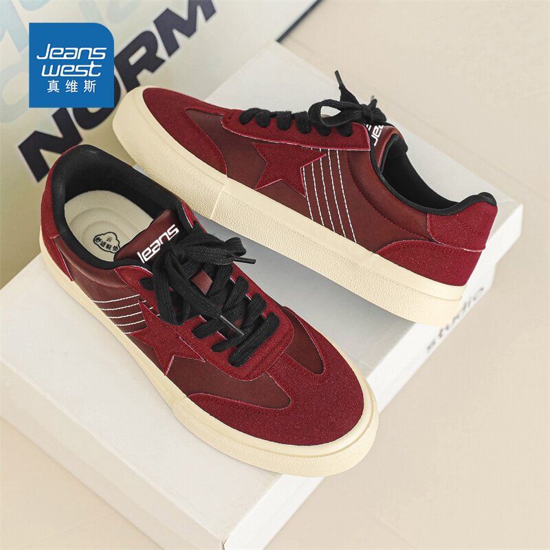 真维斯帆布鞋男款2026新款春季男士休闲星星板鞋皮面运动平底鞋子