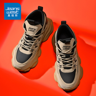 运动休闲厚底皮面老爹鞋 真维斯高帮男鞋 潮流百搭男士 冬季 2025新款