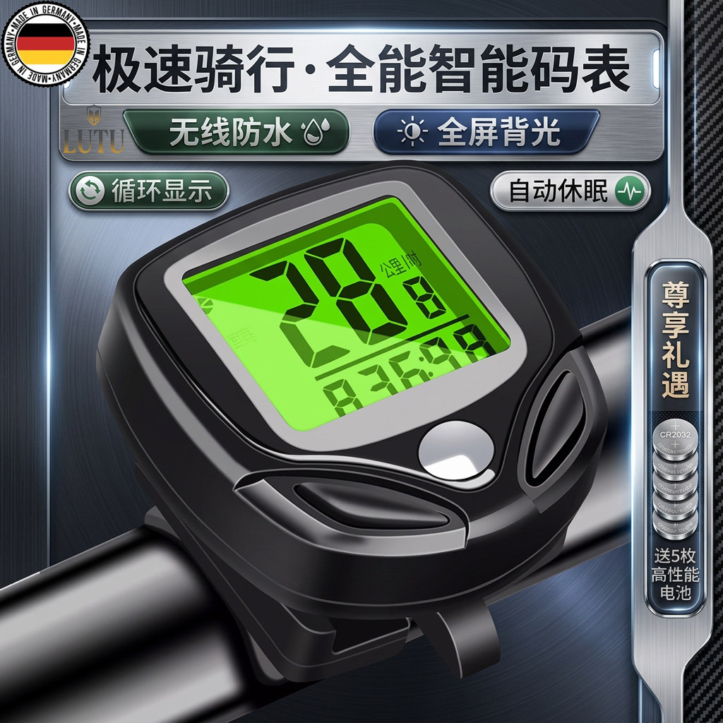 德国无线公路山地自行车码表骑行测速里程表单车迈速表记速时速表