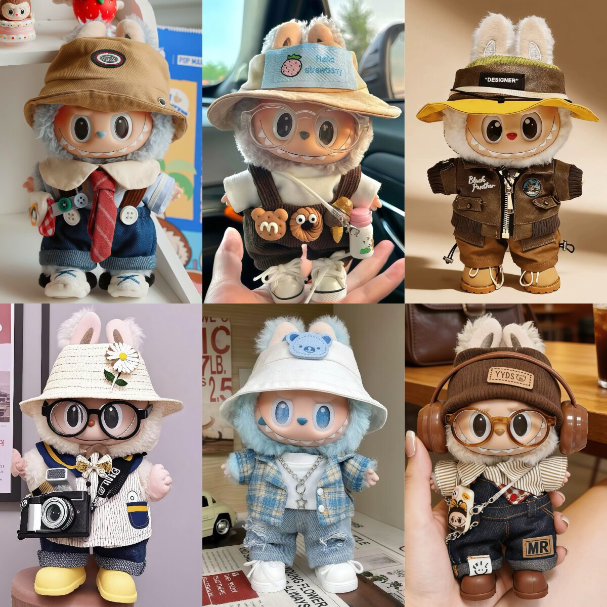 labubu娃衣一二三代拉布布衣服17cm服装背带裤夏日帽子裙子配饰v1