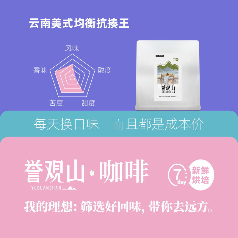 大理誉观山 云南埃塞美式奶咖啡豆粉 油 脂香滑 适口抗揍全能王