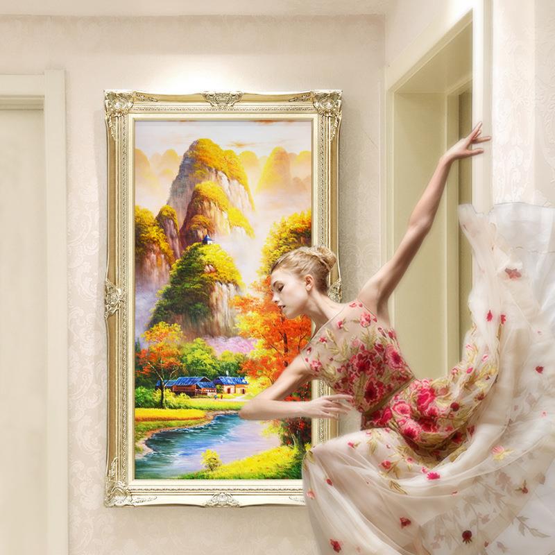 入户玄关装饰画招财风水挂画简欧风格玄幻竖油画