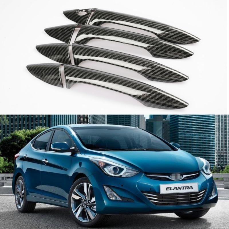适用于12-16款现代Elantra拉手碳纤纹外门把手壳门碗装饰贴烤漆黑