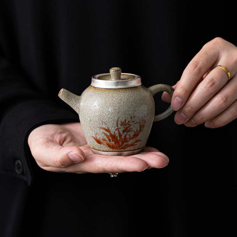 冰花釉兰花壶 围炉煮茶套装日式家用复古泡茶壶手执壶小号泡茶器