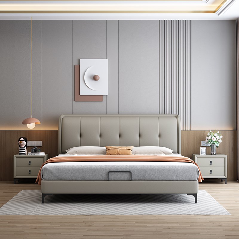 2024年新款意式极简皮床主卧室高端大气双人1米8轻奢软包布艺大床