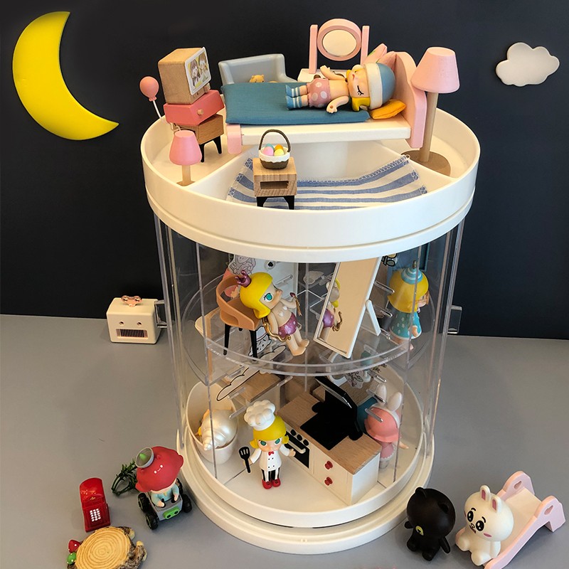 盲盒收纳展示架防尘旋转茉莉娃娃展示柜泡泡玛特展示盒手办收纳盒