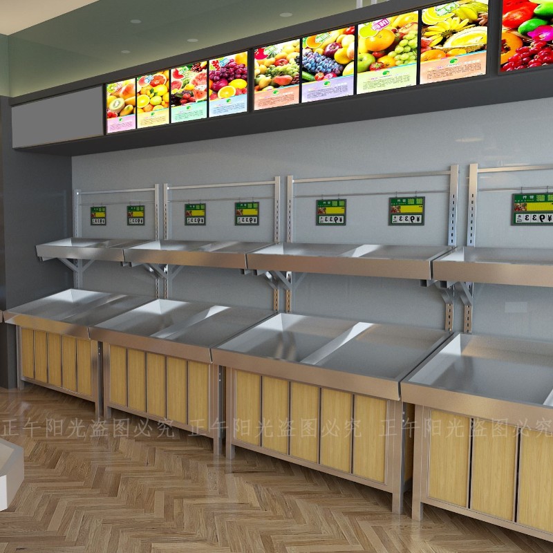 超市水果货架多层果蔬展示堆头置物架全不锈钢生鲜店靠墙蔬菜架子