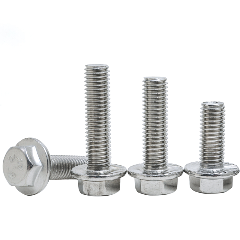 304不锈钢外六角法兰面螺栓M5M6M8M10M12mm带垫花齿纹防滑螺丝钉
