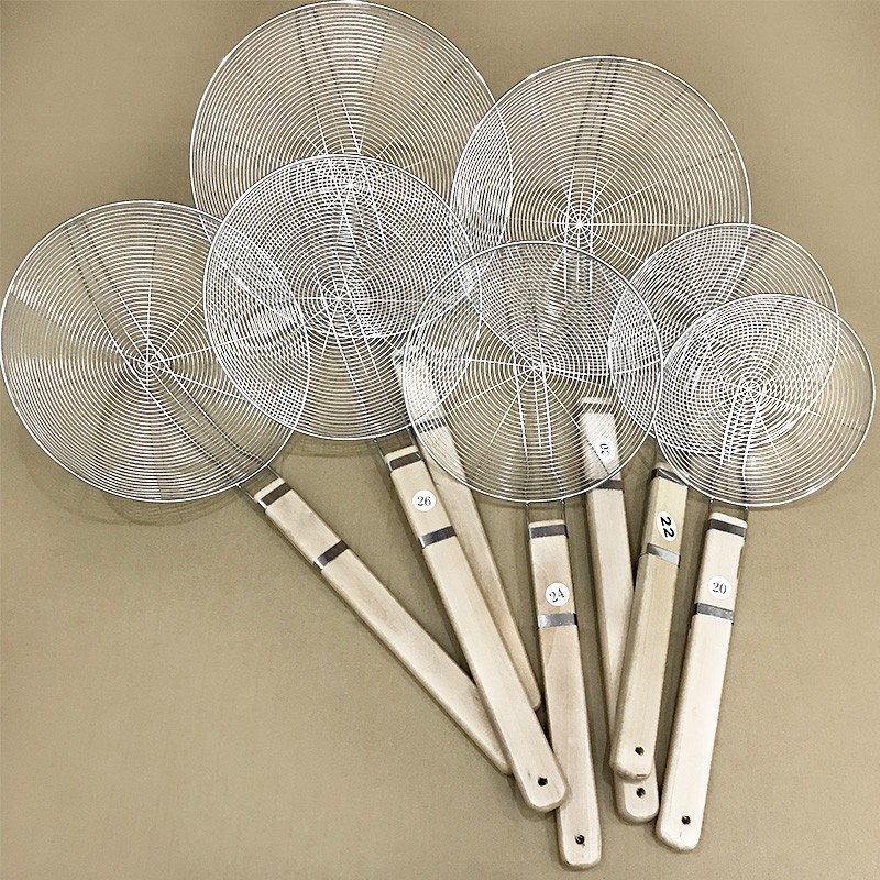 不锈钢线捞篱大漏勺炸篱木柄网漏粉篱面条捞油炸网捞漏长柄线漏