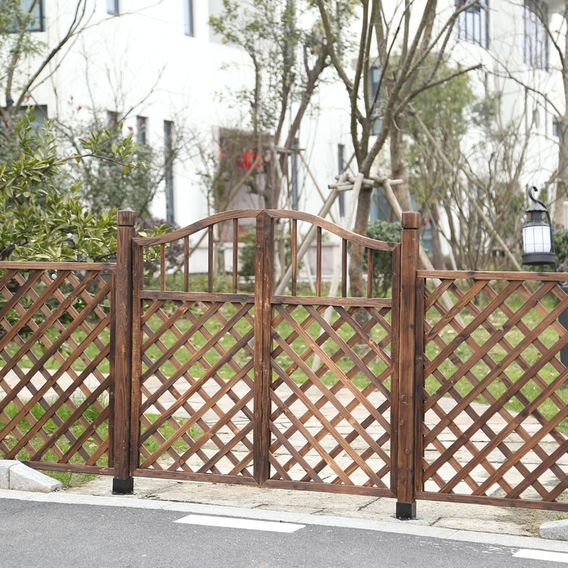 防腐炭化木篱笆栅栏门户外园艺乡村田园网格围栏花园门双开门