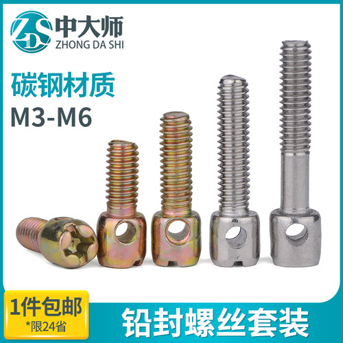 M4M5M6 304不锈钢铅封螺丝镀锌电表螺丝钉十字带孔螺丝封表螺钉L