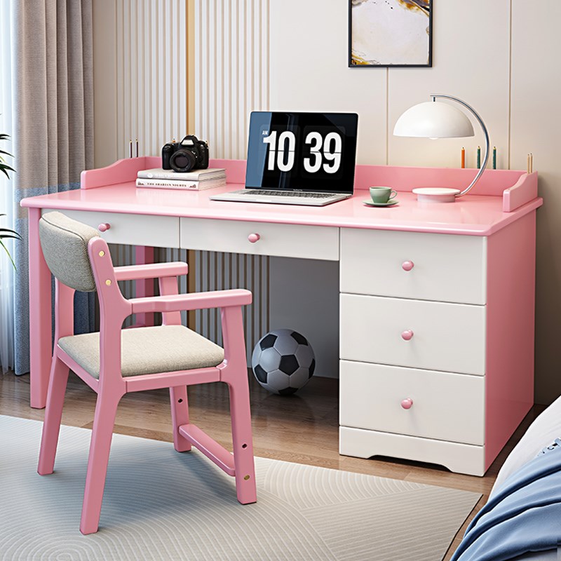 实木电脑桌书桌书柜一体桌现代家用办公写字台初中学生学习写字桌