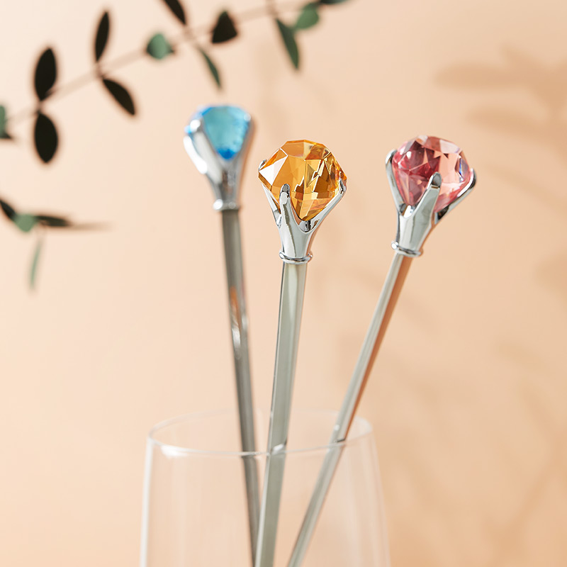 北欧创意镶钻石长柄勺家用304不锈钢冰勺咖啡勺奶茶搅拌勺子水晶