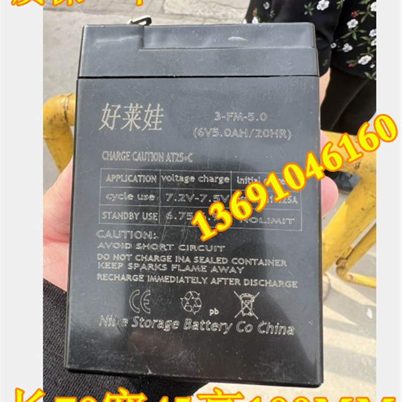 好莱娃蓄电池 3-FM-5.0 6V5.0AH/20HR 小孩玩具车 电动三轮车电瓶