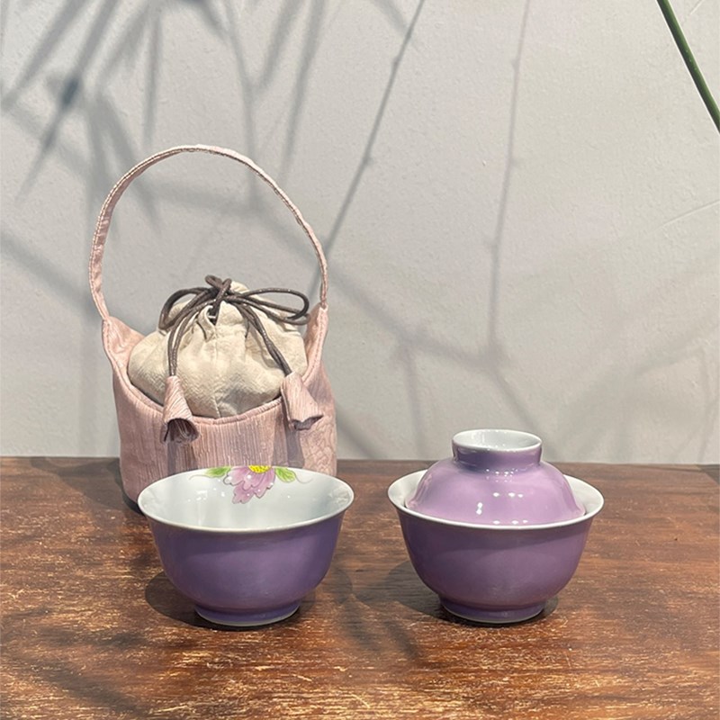 惊蛰 手绘旅行茶具盖碗茶杯套装陶瓷快客杯户外便携式一碗一杯女