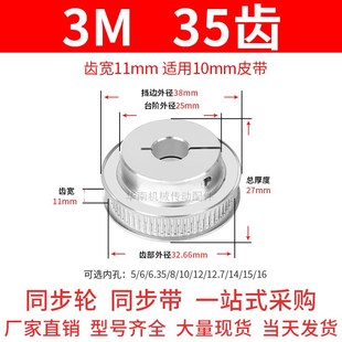 夹紧型同步轮3M35齿宽11内孔5 6.35 15抱紧HTCPA同步带轮