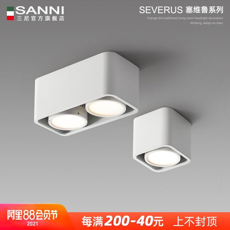明装筒灯led家用方形客厅无主灯吸顶式过道双头斗胆灯北欧盒仔灯