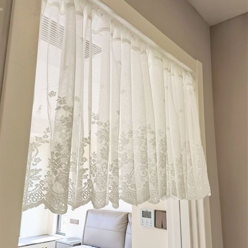 白色蕾丝遮光纱帘厨房飘窗短帘半帘门帘免打孔自粘魔术贴田园装饰