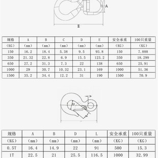 货钩弹扣起重货钩抓钩 304不锈钢美式 葫芦吊钩承重拉钩大眼货钩
