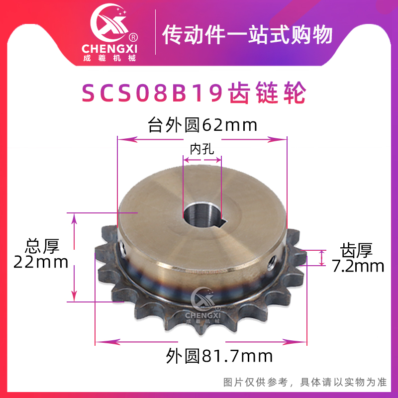 SCS高品质成型孔链轮4分19齿 08B19T外径81.7 精车内孔键槽顶丝