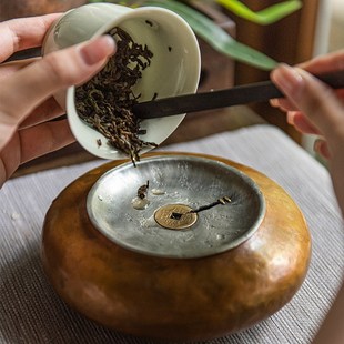 禅意风复古紫铜建水茶洗废水茶缸茶渣缸储水铜壶承干泡台水盂茶具