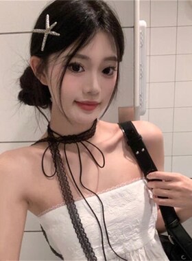 zoozmini叠戴层次感设计蕾丝飘带细窄女春夏百搭锁骨颈带丝巾项炼