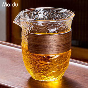 家用茶海分茶器高颜值带木片防烫公杯功夫茶具配件 玻璃公道杯中式