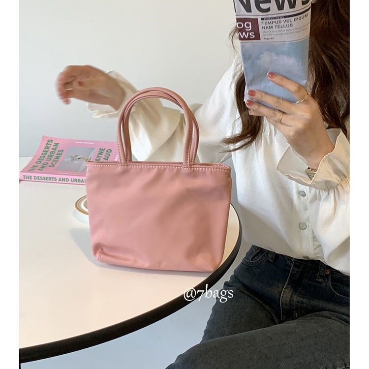 撞色拉链极简手拎包手提包ins纯色简约复古遛弯小包自制牛津迷你