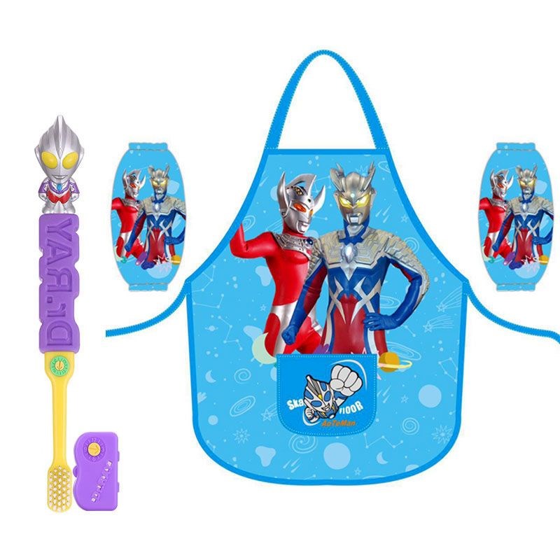 奥特曼儿童画画防水罩衣幼儿园美术绘画反穿衣小宝宝吃饭围兜围裙