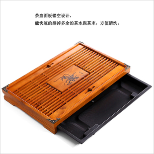 竹制茶盘套装 储水家用简约茶托盘 抽屉式 长方形排水小号茶海茶台