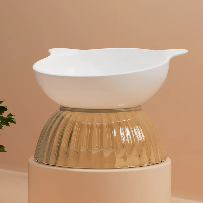 陶瓷猫碗狗碗猫咪水碗单碗防滑猫咪碗平口斜口护颈透明高脚宠物碗