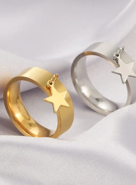 欧美爆款饰品时尚百搭外挂五角星吊坠指环小星星不锈钢戒指