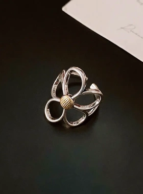 东大门镂空菊花开口戒指简约通勤百搭食指戒个性冷淡风手饰女