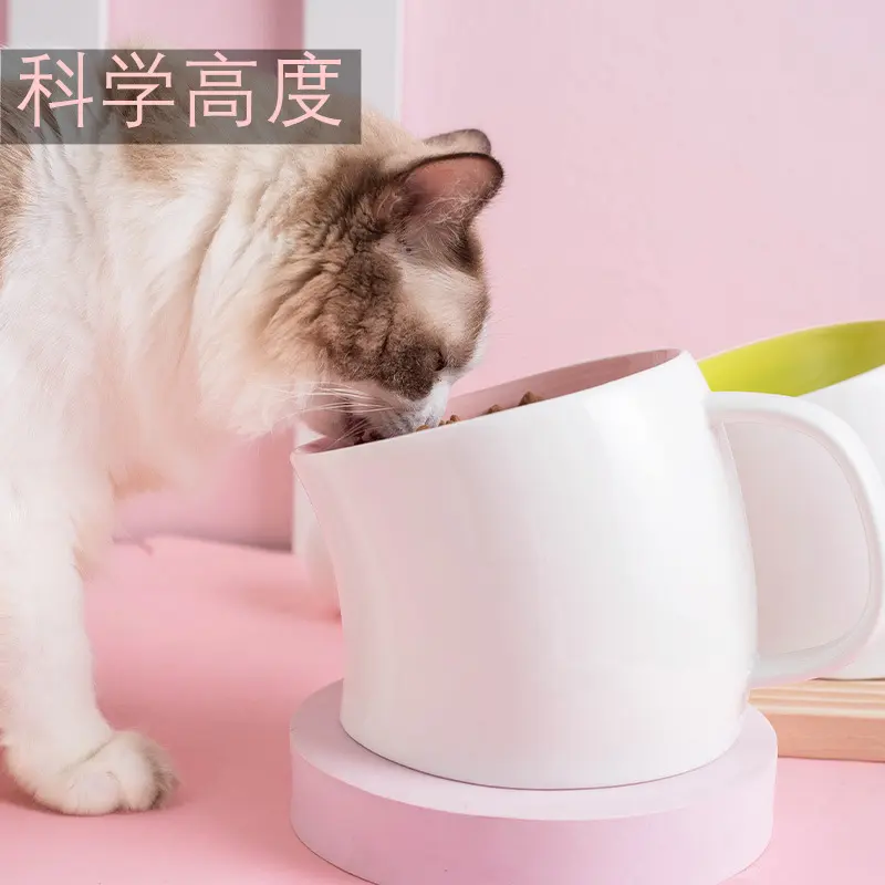 猫碗陶瓷猫咪斜口高脚保护颈椎狗碗防打翻狗狗食盆饭盆歪脖宠物碗