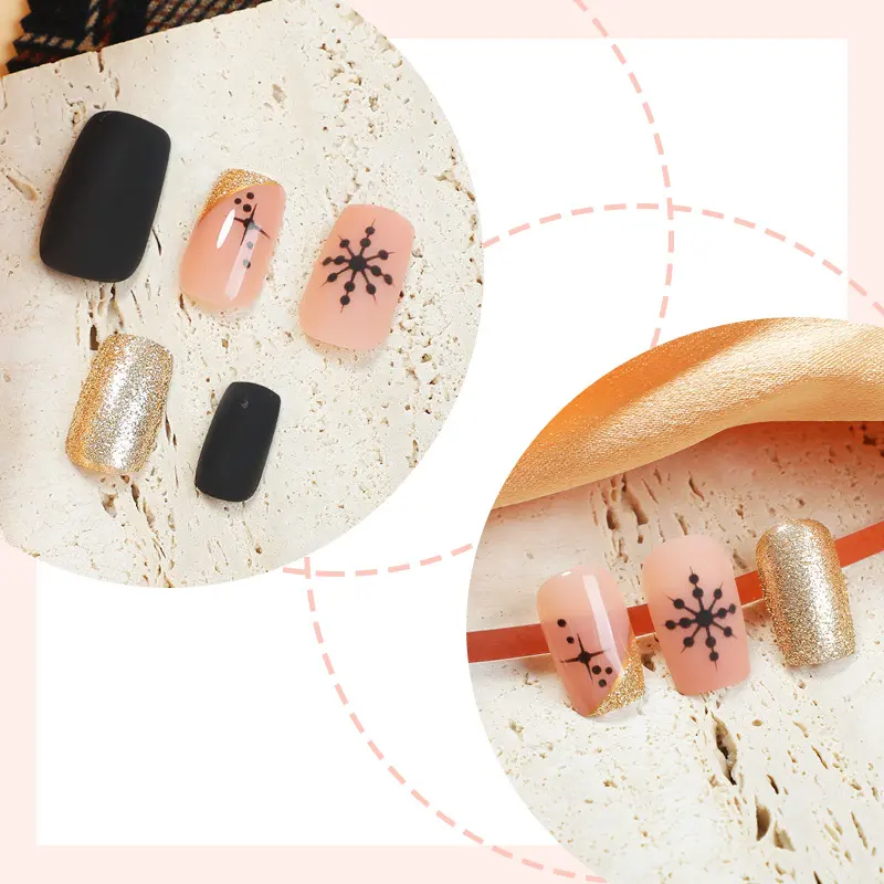 秋冬24片圣诞款金粉穿戴甲press-on nai圣诞雪花假指甲美甲贴片