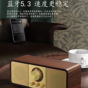 复古木质无线蓝牙音箱超重低音炮大音量便携FM收音机插卡家用音响
