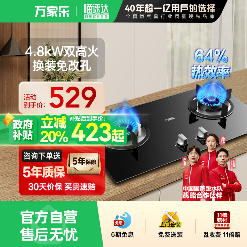 [政府补贴20%]万家乐Y1R2燃气灶厨房家用天然煤气炉灶双灶猛火07