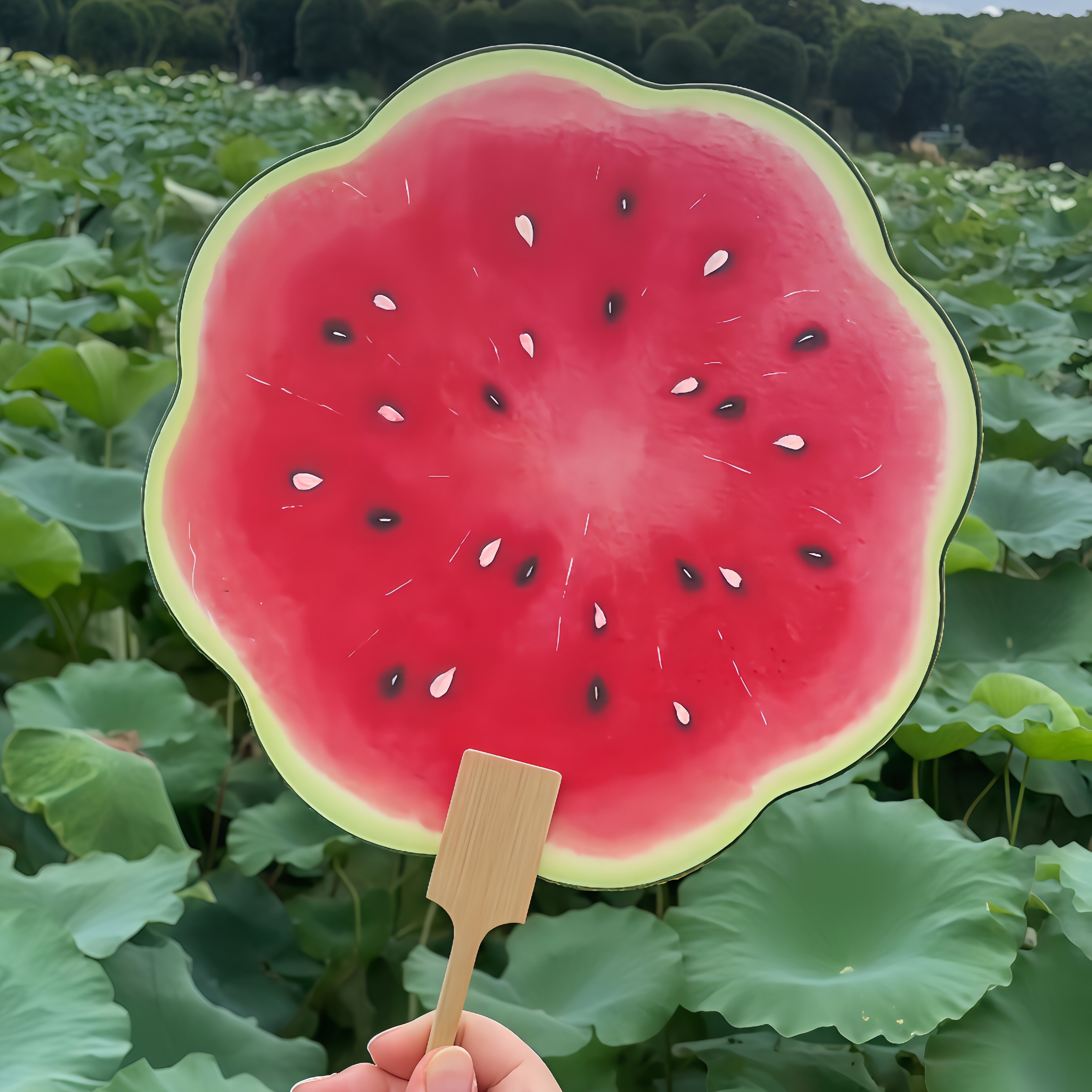 西瓜团扇手绘风加厚国画水果扇夏天耐用手摇随身便携装送闺蜜礼物