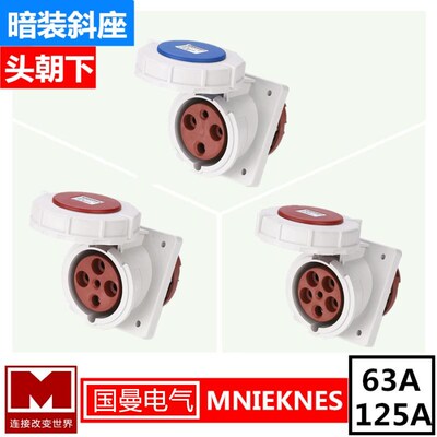 3芯4线5孔国曼电气MNIEKNES工业防水航空插座IP67暗装斜座63A125A
