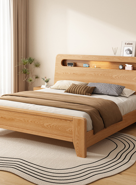 全实木床现代简约主卧双人床1.8米家用储物床出租房1.5米单人床架