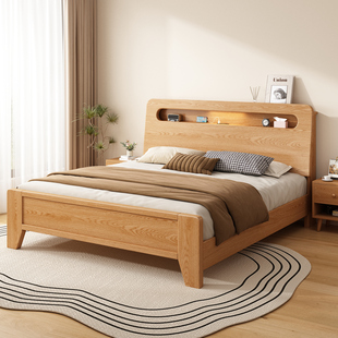 全实木床现代简约主卧双人床1.8米家用储物床出租房1.5米单人床架