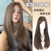 高层次假发全头套榛果灰粽中分长发自然仿真发整顶假发套前额蕾丝
