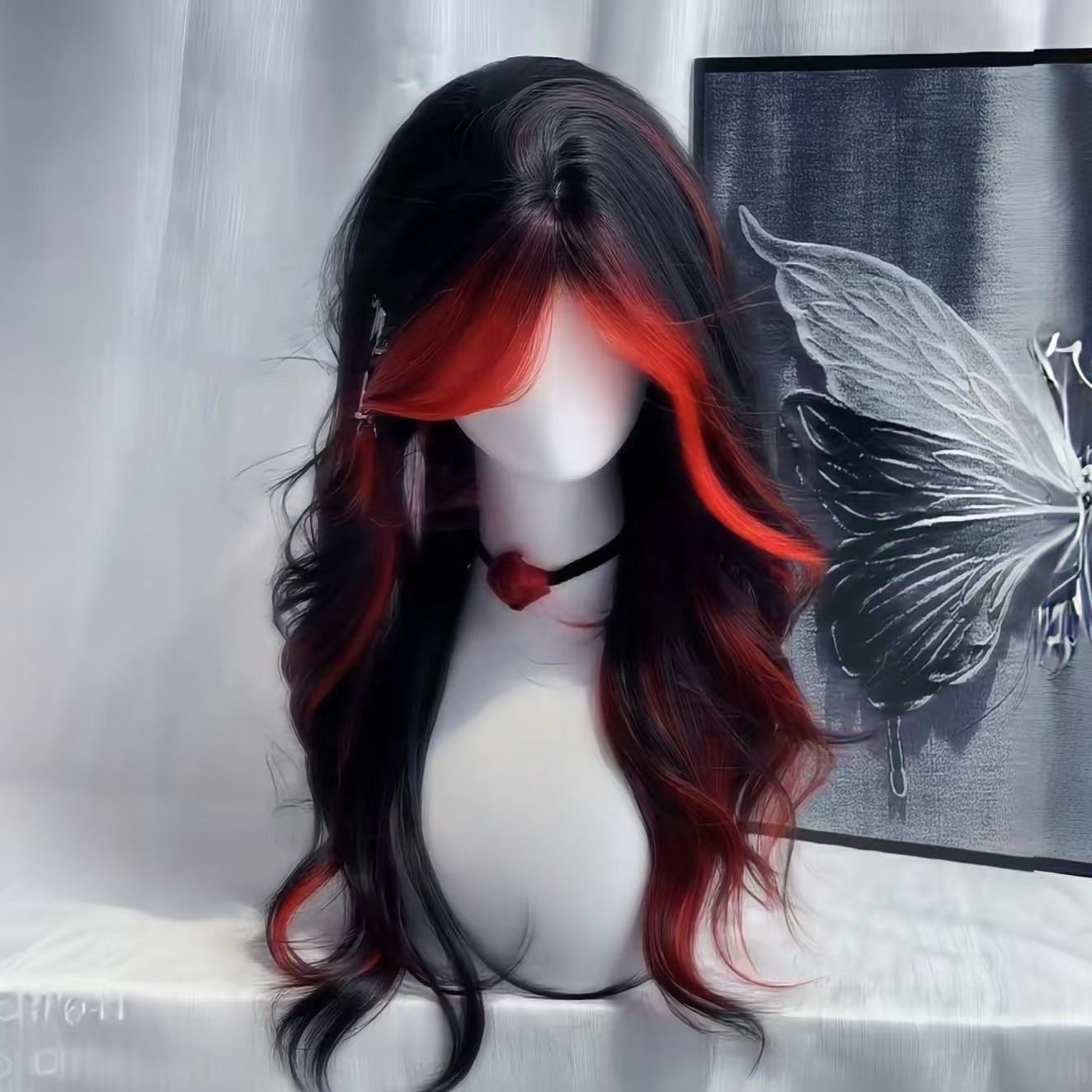 【哥特玫瑰】安可拉红中分挑染酷拽氛围长卷发仿真发假发女全头套,美发护发/假发,演出假发,淘宝优惠券,粉丝福利购,淘宝优惠卷