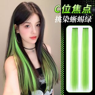 彩色挂耳染长直发小片式单卡漂染无痕接发条潮酷蜥蜴绿挑染假发片