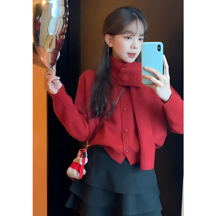 2025冬季 温柔风围巾开衫 新款 小个子 针织杉 ASY