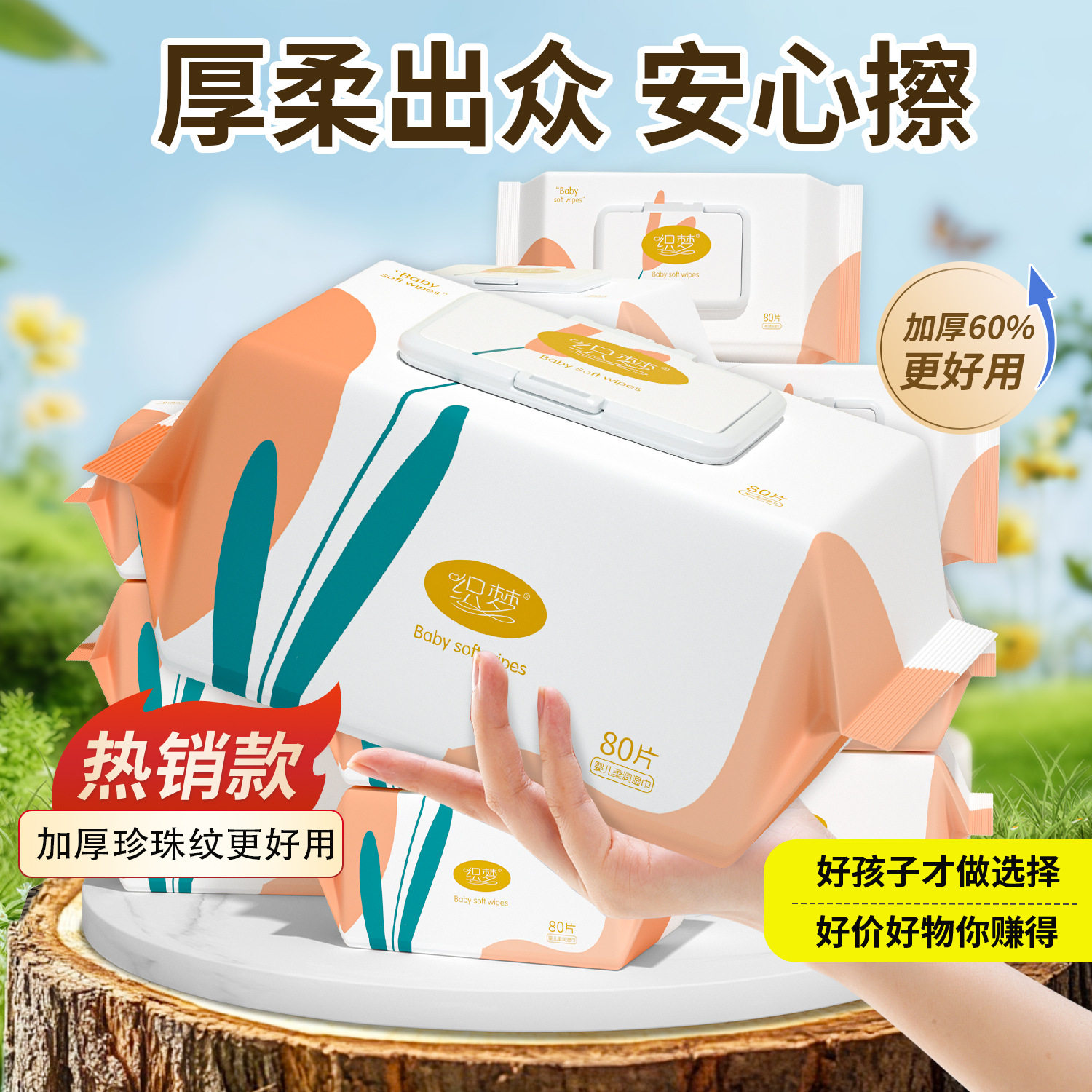 80抽加厚新生湿巾大包整箱加大加厚家庭装妇婴可用湿纸巾YX