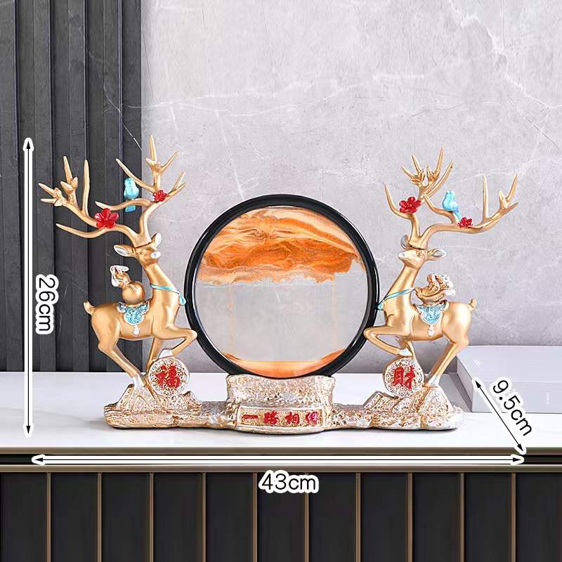 流沙画摆件家用高档客厅玄关树脂工艺品创意欧式招财鹿装饰品摆设图片