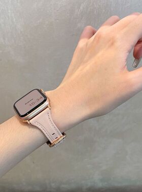 19适用s10苹果applewatch9/8手表带秋冬女款高级皮质iwatch7654SE